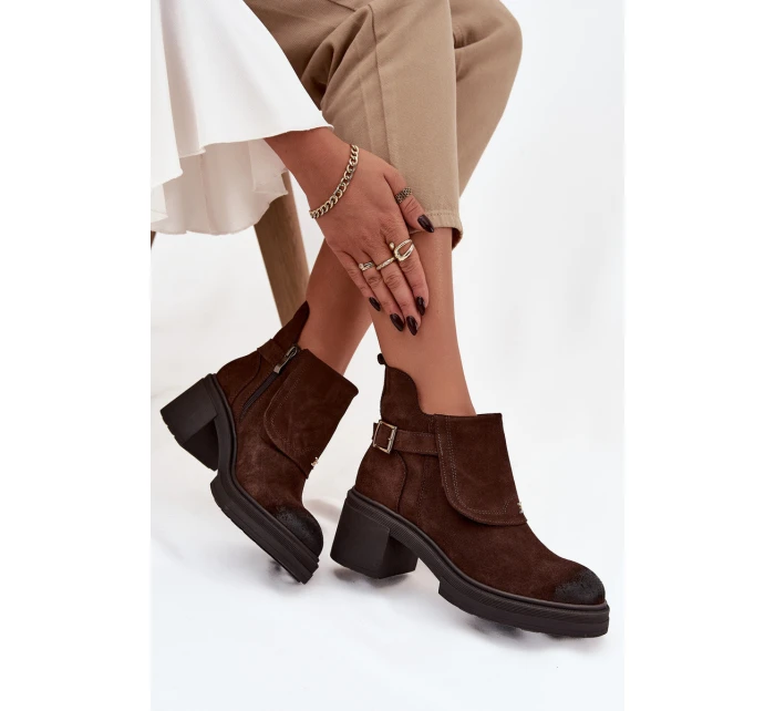 Kozačky z přírodního semiše zateplené model 21744786 čokoládové - Zazoo