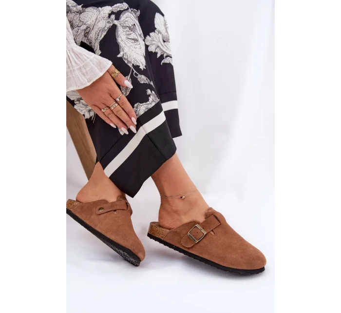 Dámské semišové pantofle s přezkou Big Star – hnědé Dámské semišové pantofle s přezkou Big Star – hnědé