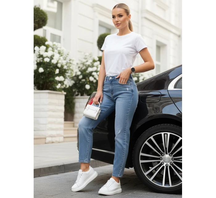 Dámské džíny mom fit s odřením modré FashionStreet UY2862