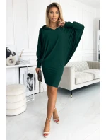 Dámské netopýří šaty v lahvově zelené barvě s kapucí 400-1