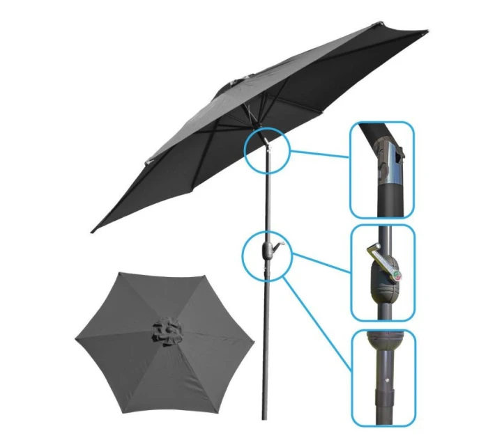 ZAHRADNÍ SLUNEČNÍK 300 CM SKLÁDACÍ ŠEDÝ
