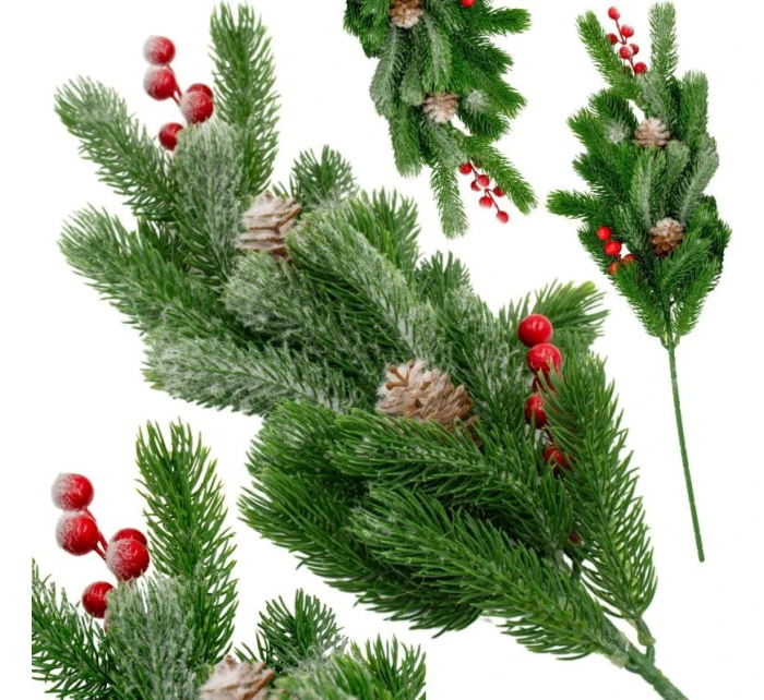 OZDOBNÁ BOROVÁ VĚTEV S JEŘABINAMI A ŠIŠKAMI 60 CM
