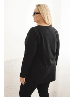 Dámská blůza Plus Size s výstřihem do V a dlouhým rukávem černá