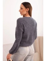 Svetr dámský z baby alpaky s model 21780841 rukávy grafitový - K-Fashion