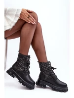 Kůže Botky Workery Na Ploché Podpatku model 21634377 Černé - Goe