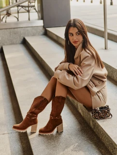 Dámské Kozačky Do  Na Podpatku Zateplené Camel model 21672457 - Boto