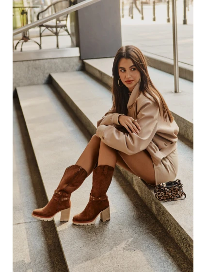 Dámské Kozačky Do  Na Podpatku Zateplené Camel model 21672457 - Boto
