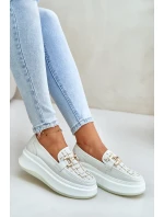 Kožené dámské mokasíny na platformě se zlatou ozdobou  model 21675562 - VINCEZA