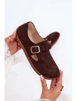 Semišové polobotky barefoot dámské s přezkou model 21703112 čokoládové - Zazoo