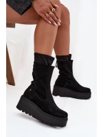 Dámské kožené semišové kotníkové boty na masivní platformě Maciejka A7161-20 Černé