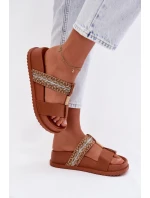 Dámské platformové sandály s pásky a zlatým detailem Camel Tahlia
