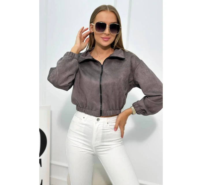 Semišová mikina na zip šedý