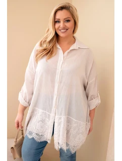 Dámská košile Plus Size bavlněná opraná s krajkovým zakončením béžová