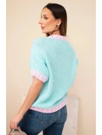 Dámský svetr s krátkým rukávem a kontrastním lemem mátový Dámský svetr s krátkým rukávem a kontrastním lemem mátový