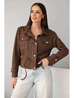 Dámská semišová bunda s kapsami a model 22293782 v pase hnědá - K-Fashion
