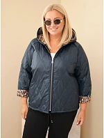 Dámská bunda Plus Size s kapucí a leopardím lemováním modrá