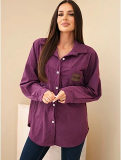 Dámská košile z model 22347746 bavlněná oversize s kapsami a dlouhým rukávem fialová tmavá - K-Fashion