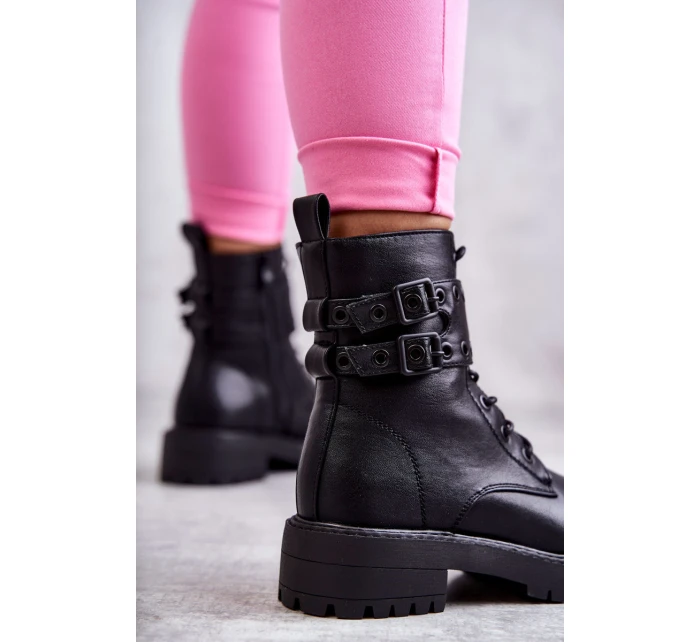 Dámské teplé kožené kozačky černe model 21598122 - Boto