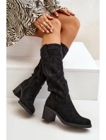 Dámské Kozačky Na Podpatku Před Koleno Černé Erisorae