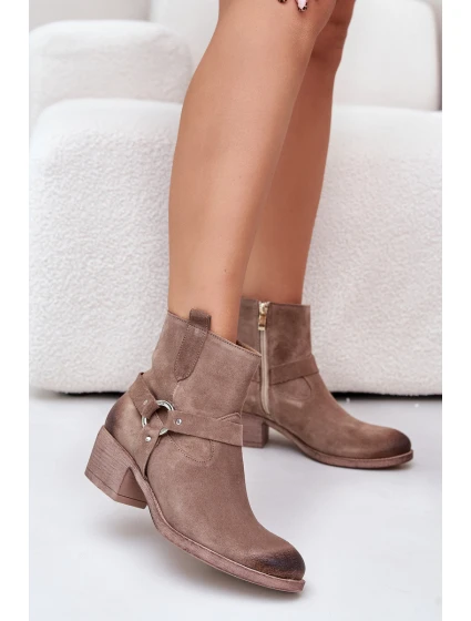 Semišové Zateplené Kotníkové Boty Na Podpatku Béžové model 21673755 - Zazoo
