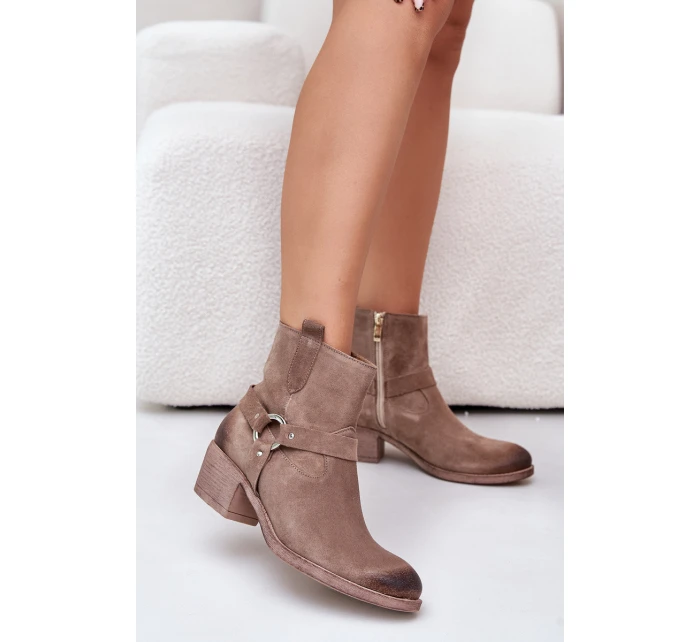Semišové Zateplené Kotníkové Boty Na Podpatku Béžové model 21673755 - Zazoo