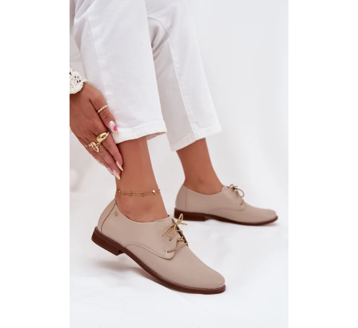 Dámské kožené elegantní šněrovací polobotky model 21707333 béžové - Zazoo