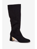 Dámské kozačky na podpatku se zlatým prvkem černé Nivarae