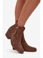 Dámské boty na podpatku model 21713523 hnědé - S.Barski Dámské boty na podpatku model 21713523 hnědé - S.Barski