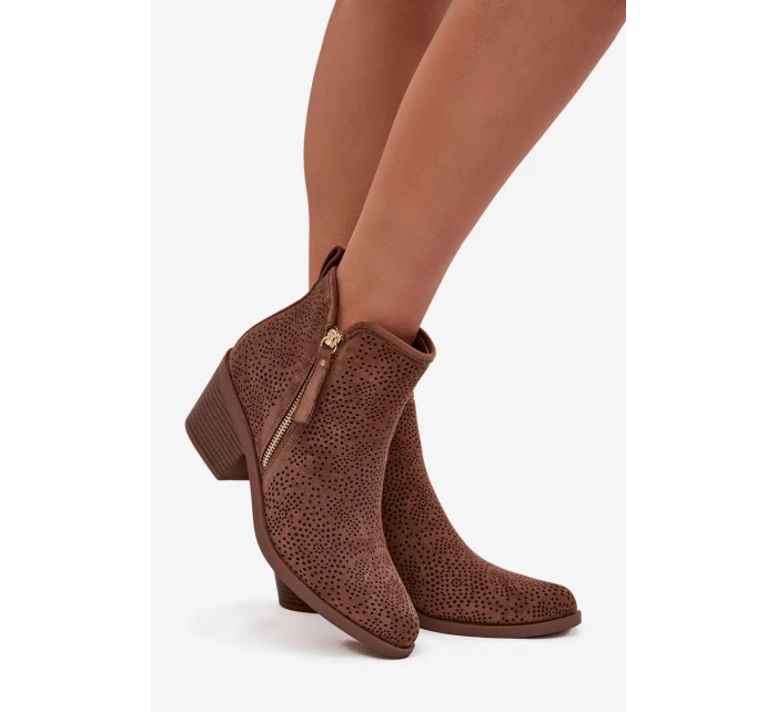 Dámské boty na podpatku model 21713523 hnědé - S.Barski Dámské boty na podpatku model 21713523 hnědé - S.Barski