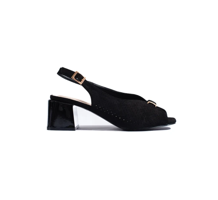 Luxusní dámské  sandály černé na širokém podpatku