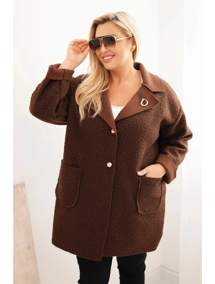 Dámský kabát Plus Size s vlnou a kapsami model 22324377 - K-Fashion