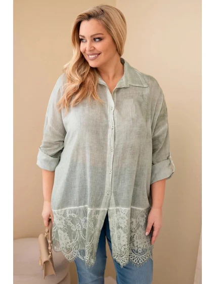 Dámská košile Plus Size bavlněná s krajkovým zakončením khaki Dámská košile Plus Size bavlněná s krajkovým zakončením khaki