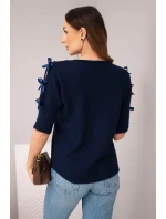 Dámský svetr s krátkým rukávem a ozdobnými mašlemi granátový Dámský svetr s krátkým rukávem a ozdobnými mašlemi granátový