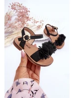 Módní dětské sandály s květy černe Poly Módní dětské sandály s květy černe Poly