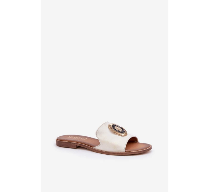 Kožené Pantofle S Dekorací Na Plochém Podpatku Zlato Lewski model 21682248 - Boto Kožené Pantofle S Dekorací Na Plochém Podpatku Zlato Lewski model 21682248 - Boto