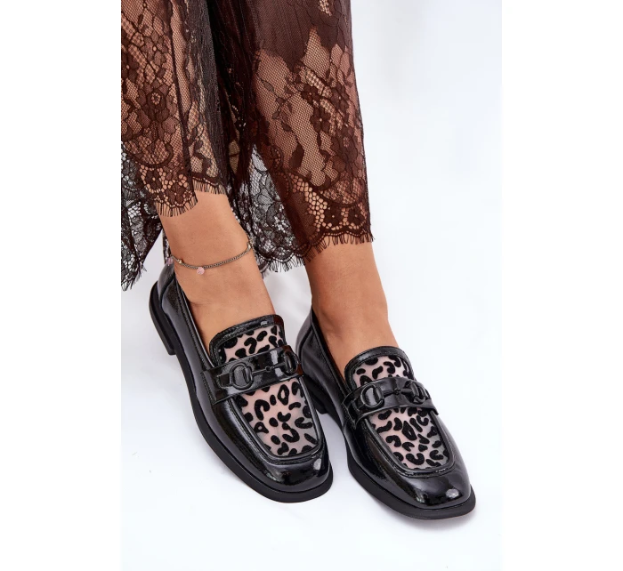 Kožené Lakované Mokasíny S Mřížkou Černé Vinceza 31931