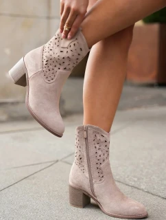 Dámské kotníkové boty S.Barski kovbojky na podpatku – béžové