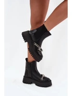 Dámské kotníkové boty Marvella na platformě s řetízkem – černé