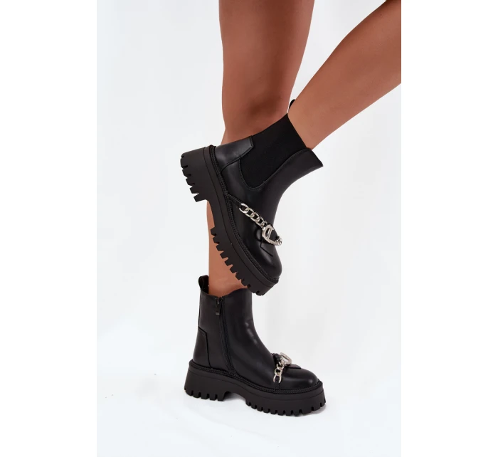 Dámské kotníkové boty Marvella na platformě s řetízkem – černé