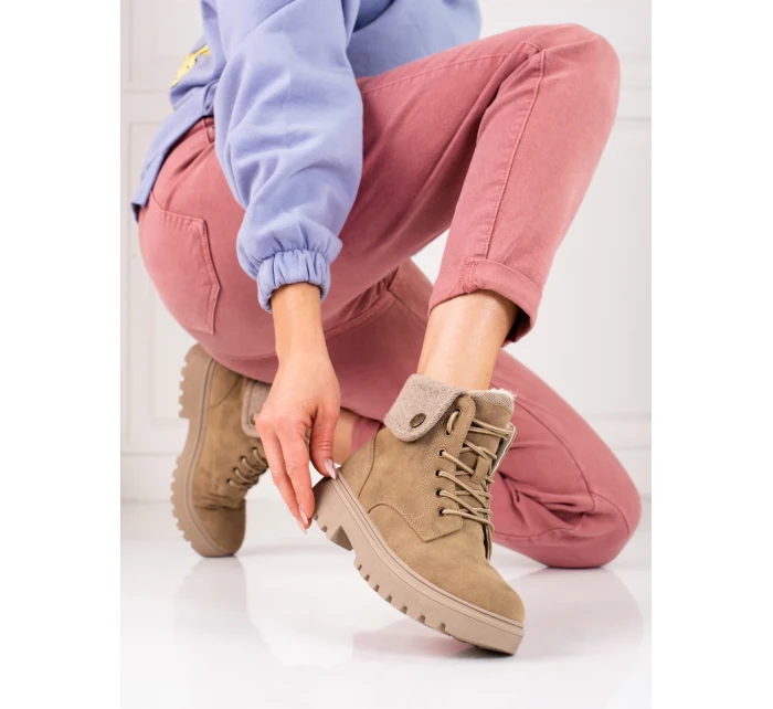 Exkluzívní kotníčkové boty dámské hnědé na plochém podpatku Exkluzívní kotníčkové boty dámské hnědé na plochém podpatku