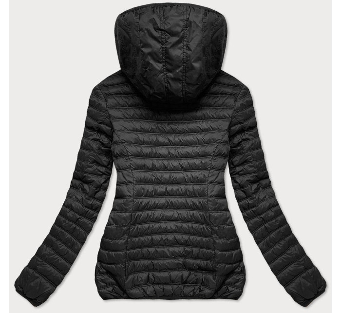 Černá prošívaná dámská bunda s kapucí (2021-09)