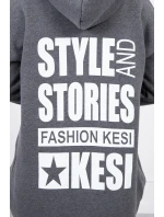 Zateplená mikina s dlouhými zády a kapucí v grafitové barvě