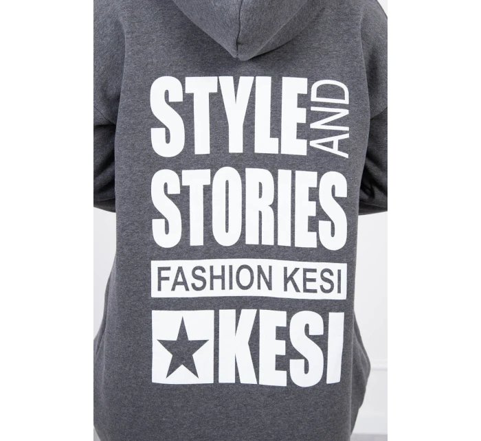 Zateplená mikina s dlouhými zády a kapucí v grafitové barvě