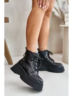 Zateplené kožené botky s masivní podrážkou model 21673861 černé - Goe