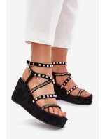 Dámské Sandály Na Klínu Se Zdobením Na Páscích Černé Lunara
