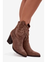 Dámské kožené boty na podpatku Eko semiš tmavě béžové model 21714713 - Boto