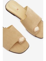 Dámské ploché pantofle s ozdobným detailem Eko semiš žluté Selavine