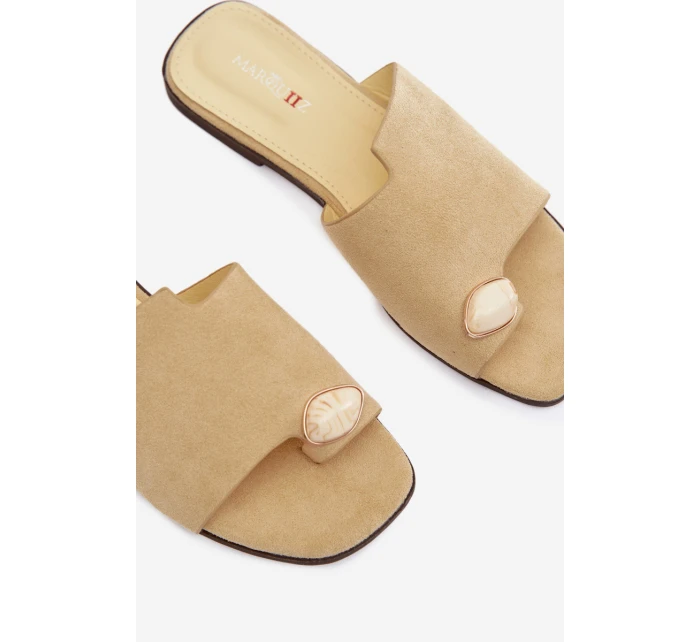 Dámské ploché pantofle s ozdobným detailem Eko semiš žluté Selavine