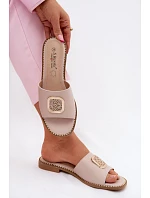 Pantofle z přírodní kůže Ploché podpatky  Nude model 22133746 - S.Barski