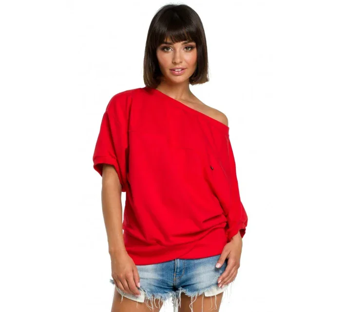 model 18001816 Halenka nadměrné velikosti se zavinovacími detaily červená - BeWear